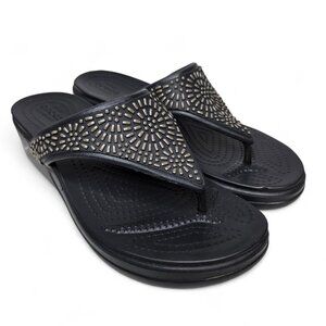 Crocs Monterey Diamante Thong Sandals Women's Mosaic Strap Everyday Casual 9